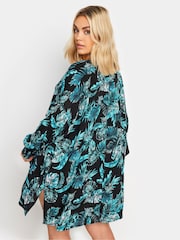 Yours Curve Black Tropical Print Crinkle Beach Shirt - Image 3 of 5
