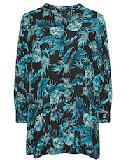 Yours Curve Black Tropical Print Crinkle Beach Shirt - Image 5 of 5