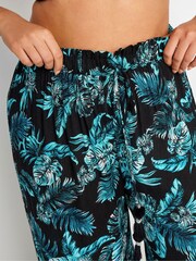 Yours Curve Black Tropical Print Crinkle Tassel Trousers - Image 3 of 3