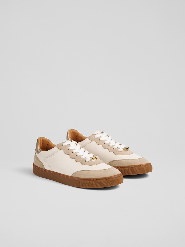 LK Bennett Natural Runner Leather And Suede Trainers - Image 2 of 3