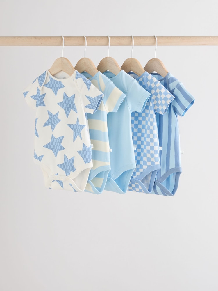 Blue Short Sleeve Baby Bodysuits 5 Pack - Image 1 of 12