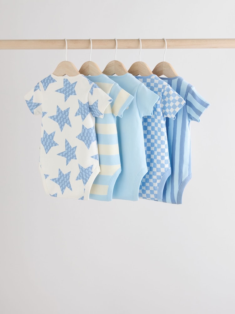 Blue Short Sleeve Baby Bodysuits 5 Pack - Image 2 of 12