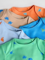 Blue/Green/Red Dinosaur Print Short Sleeve Baby Bodysuits 5 Pack - Image 10 of 13