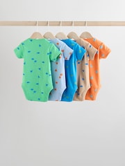 Blue/Green/Red Dinosaur Print Short Sleeve Baby Bodysuits 5 Pack - Image 2 of 13