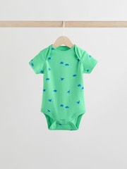 Blue/Green/Red Dinosaur Print Short Sleeve Baby Bodysuits 5 Pack - Image 3 of 13