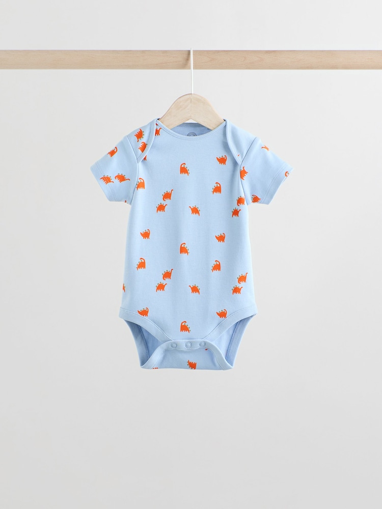 Blue/Green/Red Dinosaur Print Short Sleeve Baby Bodysuits 5 Pack - Image 5 of 13