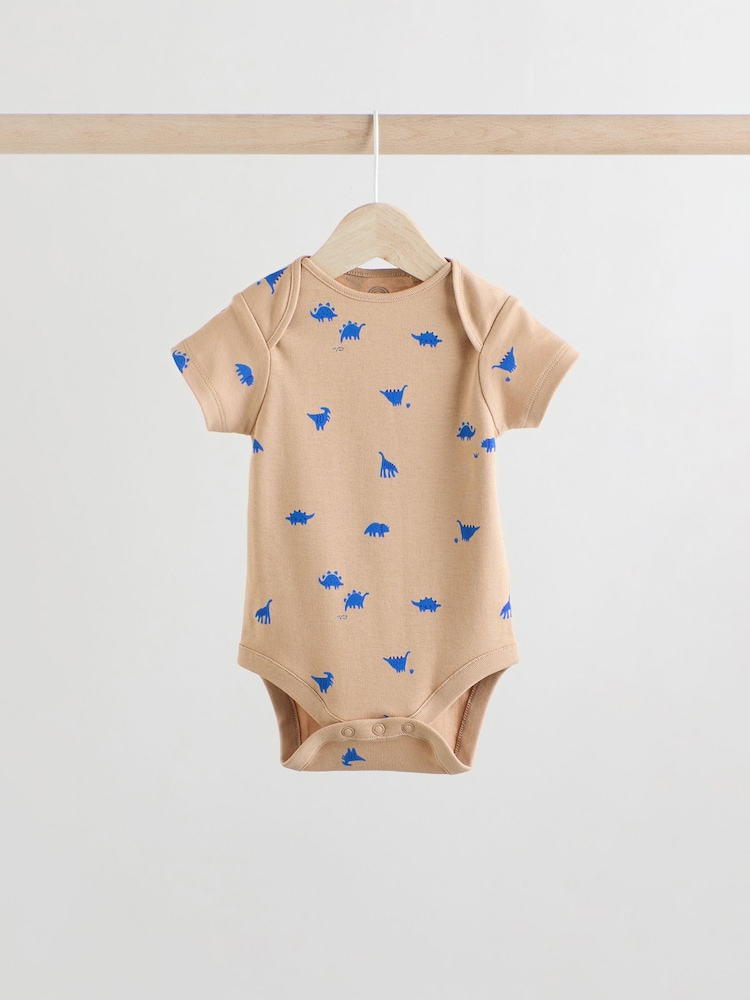 Blue/Green/Red Dinosaur Print Short Sleeve Baby Bodysuits 5 Pack - Image 7 of 13