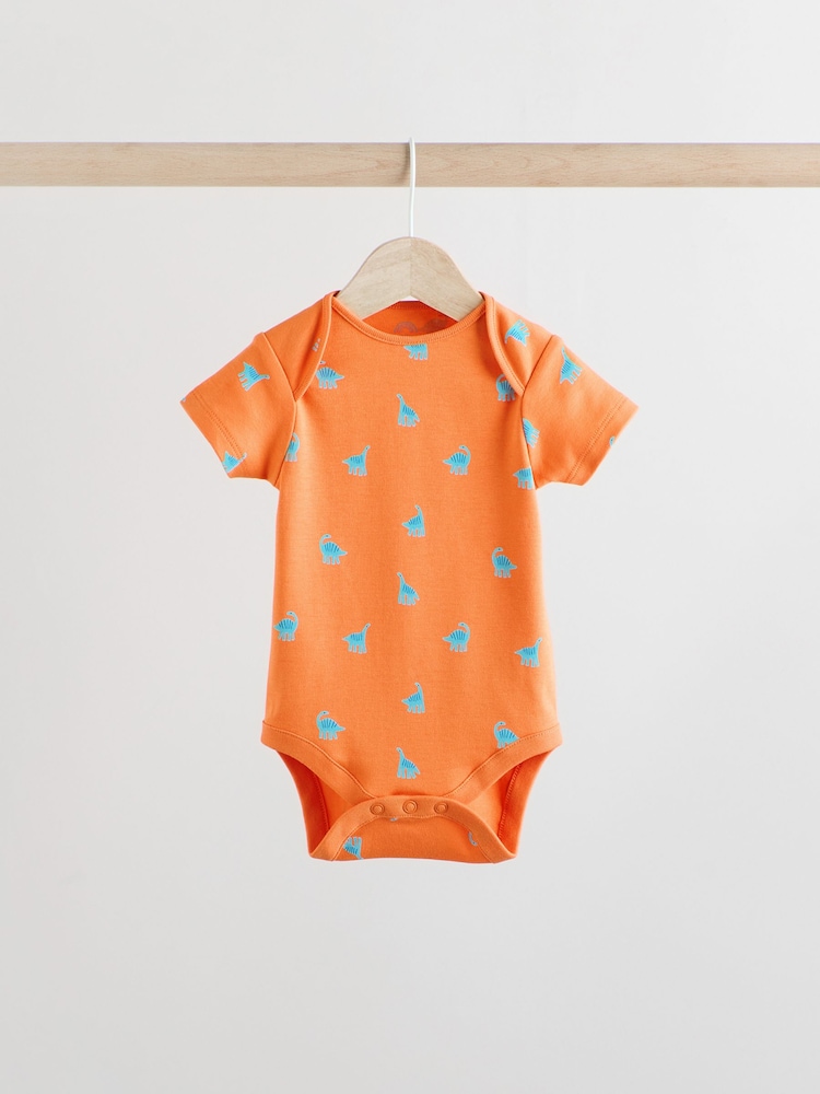 Blue/Green/Red Dinosaur Print Short Sleeve Baby Bodysuits 5 Pack - Image 8 of 13