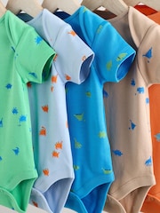 Blue/Green/Red Dinosaur Print Short Sleeve Baby Bodysuits 5 Pack - Image 9 of 13