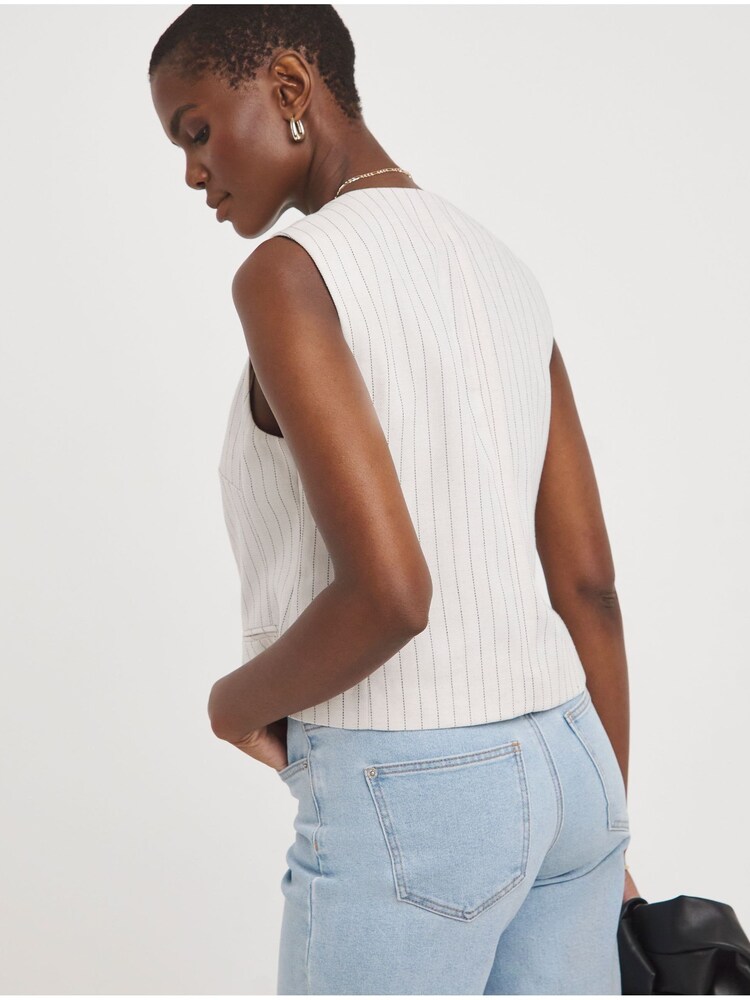 JD Williams White Pinstripe Linen Waistcoat - Image 2 of 4