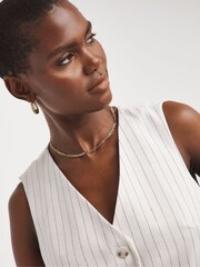 JD Williams White Pinstripe Linen Waistcoat - Image 4 of 4
