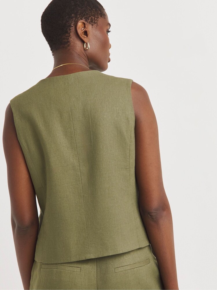 JD Williams Green Linen Button Front Waistcoat - Image 2 of 4 JD Williams Green Linen Button Front Waistcoat - Image 2 of 4