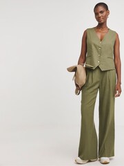JD Williams Green Linen Button Front Waistcoat - Image 3 of 4