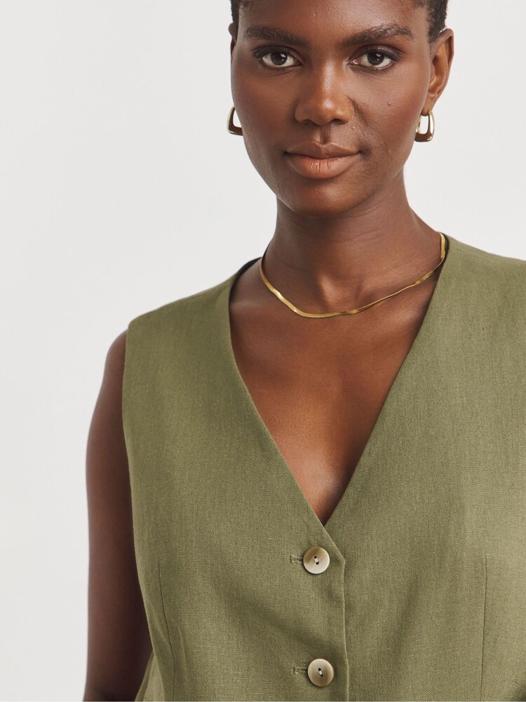 JD Williams Green Linen Button Front Waistcoat - Image 4 of 4 JD Williams Green Linen Button Front Waistcoat - Image 4 of 4