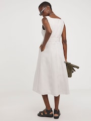 JD Williams White Pinstripe Linen Pinafore Dress With Detachable Belt - Image 2 of 4