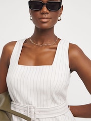 JD Williams White Pinstripe Linen Pinafore Dress With Detachable Belt - Image 4 of 4