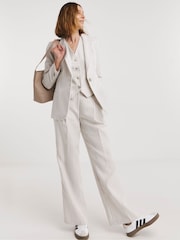JD Williams White Pinstripe Linen Wide Leg Trousers - Image 1 of 4