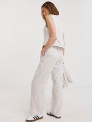 JD Williams White Pinstripe Linen Wide Leg Trousers - Image 2 of 4