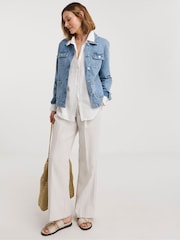 JD Williams White Pinstripe Linen Wide Leg Trousers - Image 3 of 4
