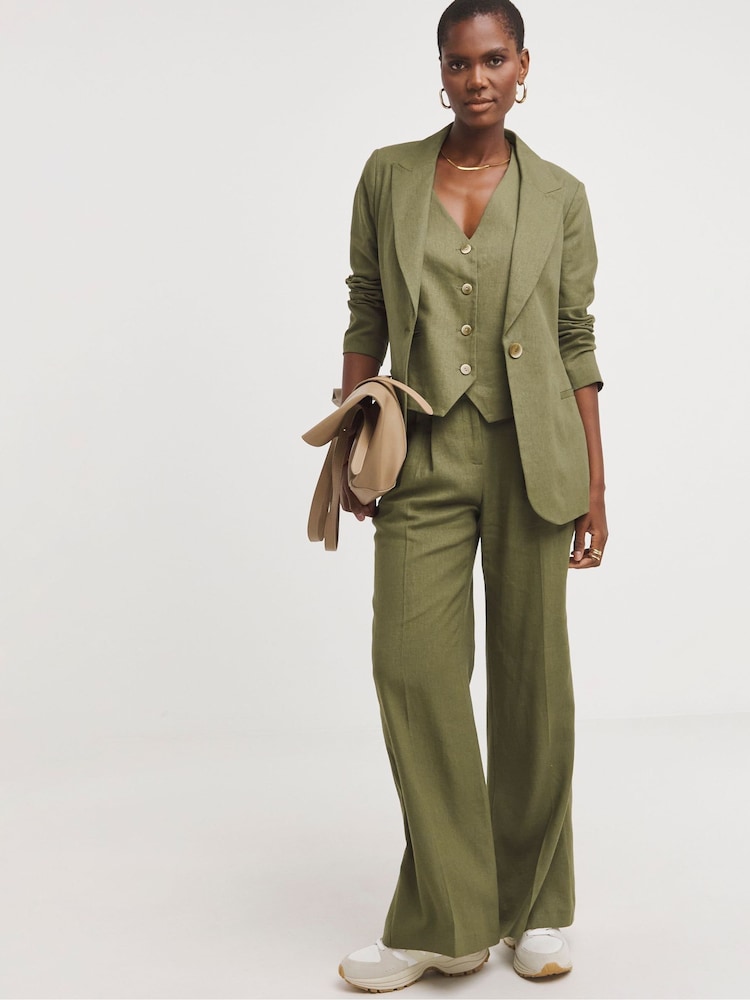 JD Williams Green Linen Single Breasted Blazer - Image 1 of 4
