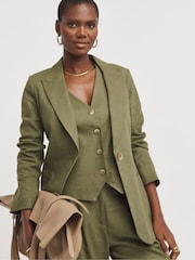 JD Williams Green Linen Single Breasted Blazer - Image 3 of 4