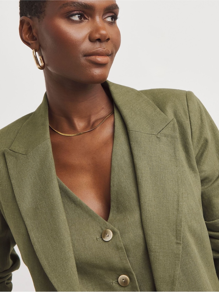 JD Williams Green Linen Single Breasted Blazer - Image 4 of 4