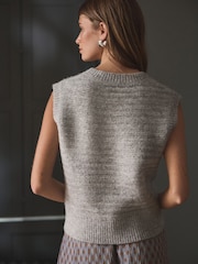 Grey Sleeveless Crew Neck Knitted Jumper Tank Vest Top with Wool - Image 3 of 6