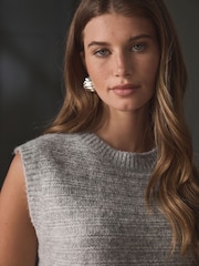 Grey Sleeveless Crew Neck Knitted Jumper Tank Vest Top with Wool - Image 4 of 6