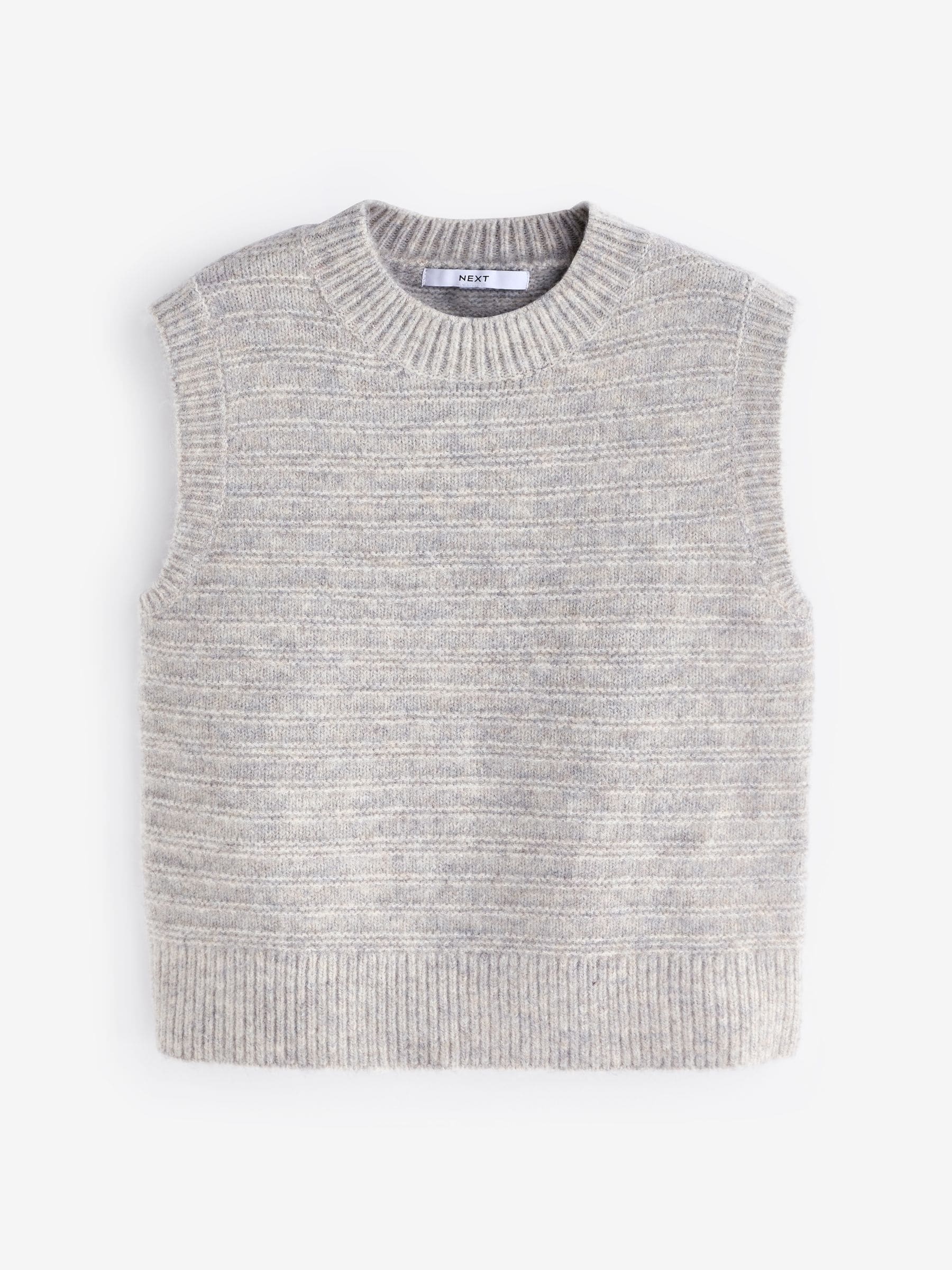 Buy Grey Sleeveless Crew Neck Knitted Jumper Tank Vest Top with Wool from  the Next UK online shop