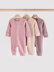 Pink/Purple 100% Cotton Two Way Zip Baby Sleepsuit 3 Pack (0mths-3yrs) - Image 1 of 12