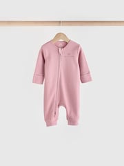 Pink/Purple 100% Cotton Two Way Zip Baby Sleepsuit 3 Pack (0mths-3yrs) - Image 3 of 12