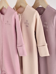 Pink/Purple 100% Cotton Two Way Zip Baby Sleepsuit 3 Pack (0mths-3yrs) - Image 7 of 12