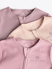 Pink/Purple 100% Cotton Two Way Zip Baby Sleepsuit 3 Pack (0mths-3yrs) - Image 8 of 12