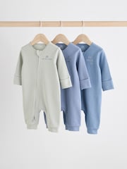 Blue Slogan Baby Zip Sleepsuits 3 Pack (0mths-2yrs) - Image 1 of 10