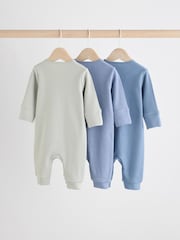 Blue Slogan Baby Zip Sleepsuits 3 Pack (0mths-2yrs) - Image 2 of 10