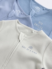 Blue Slogan Baby Zip Sleepsuits 3 Pack (0mths-2yrs) - Image 7 of 10