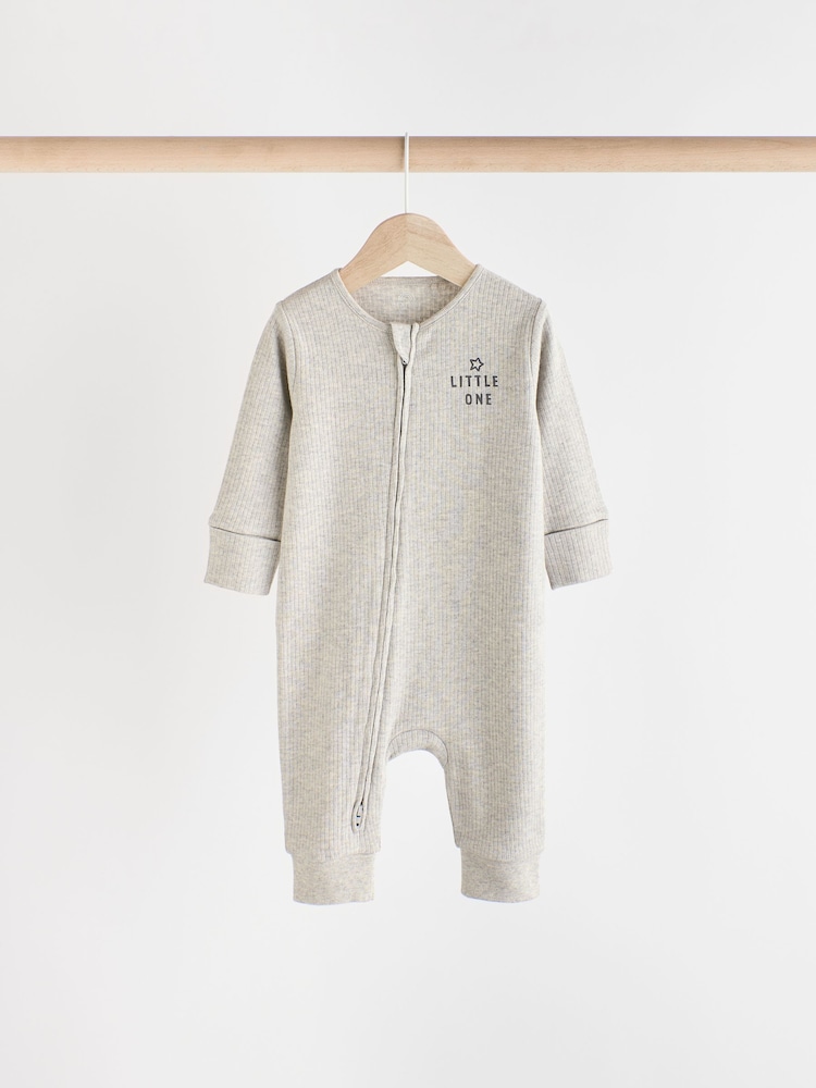 Neutral Slogan Baby Footless 2 Way Zip 100% Cotton Sleepsuits 3 Pack (0mths-3yrs) - Image 5 of 12