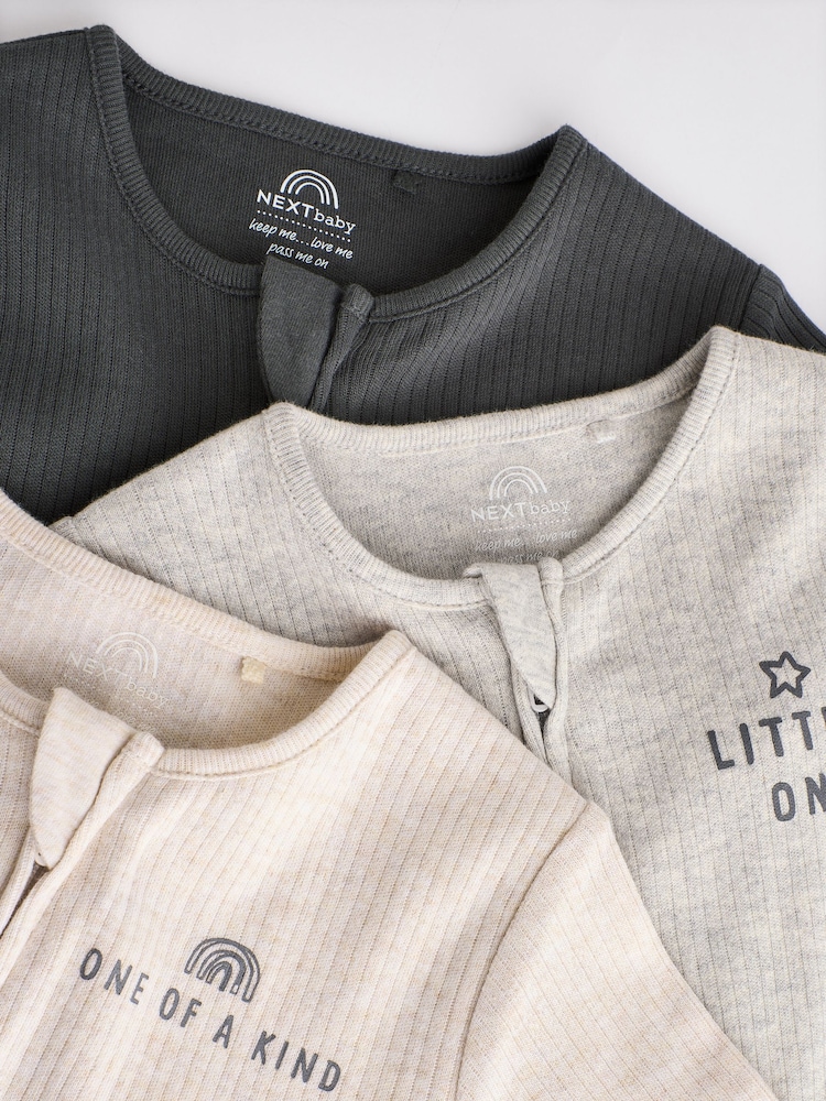 Neutral Slogan Baby Footless 2 Way Zip 100% Cotton Sleepsuits 3 Pack (0mths-3yrs) - Image 8 of 12