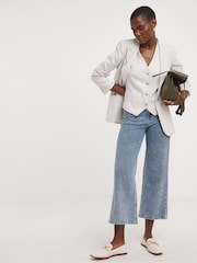 JD Williams White Pinstripe Linen Single Breasted Blazer - Image 3 of 4
