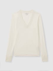 Reiss Cream Evelyn Lyocell-Wool Marled V-Neck Top - Image 2 of 7