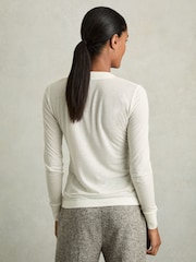 Reiss Cream Evelyn Lyocell-Wool Marled V-Neck Top - Image 5 of 7