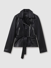 Reiss Black Febe Belted Leather Jacket - Image 2 of 7
