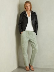 Reiss Black Febe Belted Leather Jacket - Image 3 of 7