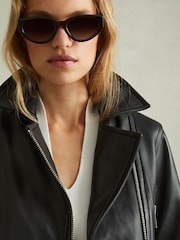 Reiss Black Febe Belted Leather Jacket - Image 4 of 7
