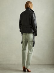 Reiss Black Febe Belted Leather Jacket - Image 5 of 7