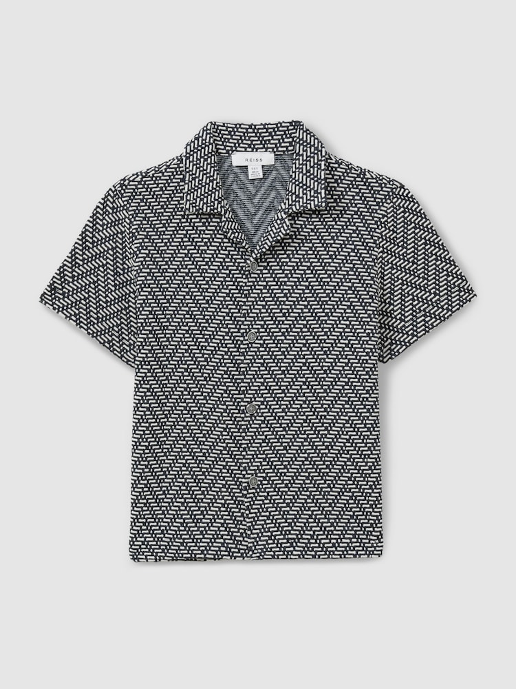 Reiss Navy Jono 9-13 yrs Zig-Zag Cuban Collar Shirt - Image 2 of 4