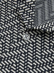 Reiss Navy Jono 9-13 yrs Zig-Zag Cuban Collar Shirt - Image 4 of 4