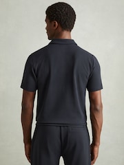 Reiss Navy Albany Textured Zip-Neck Polo Shirt - Image 4 of 5