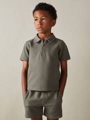Reiss Green Smoke Robin 9-13 yrs Textured Drawstring Shorts - Image 1 of 4