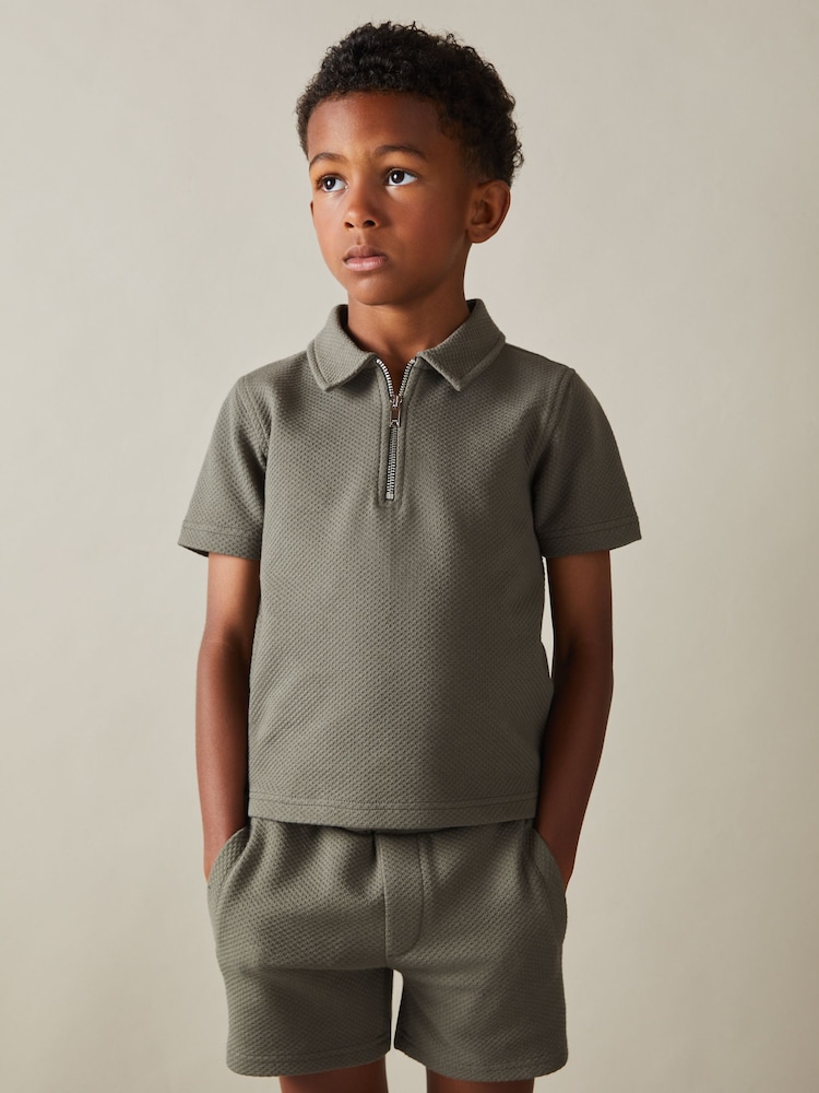 Reiss Green Smoke Robin 9-13 yrs Textured Drawstring Shorts - Image 1 of 4